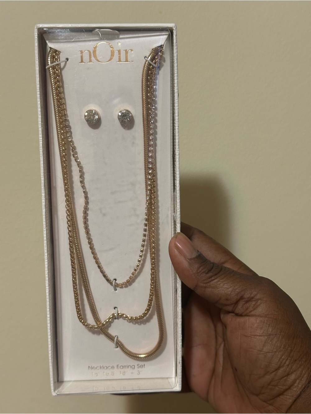 nOir Jewelry Gold-Tone Layered Necklace with Crystal Studs